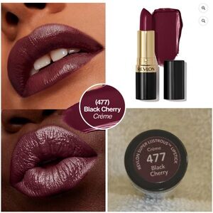 Revlon Super Lustrous Creme Lipstick, Creamy Formula, 477 Black Cherry, 0.15 oz